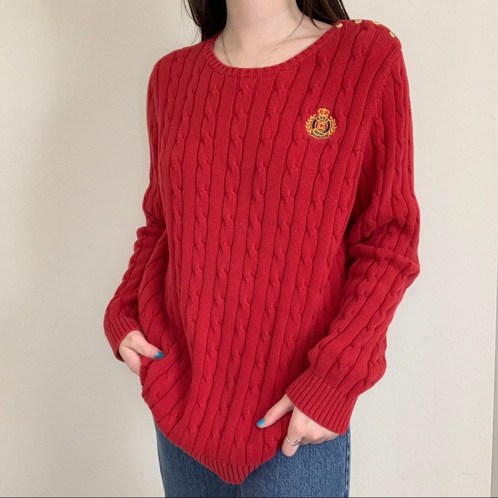Chaps Red Cableknit Thick Heavy Sweater